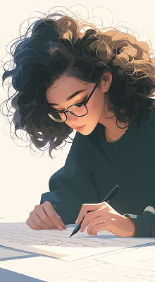 Imagem de uma menina escrevendo uma redação.